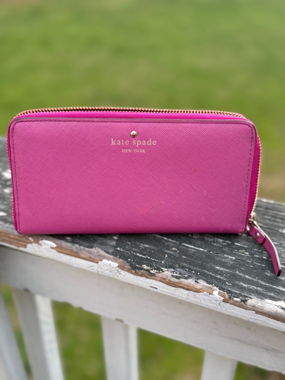 NWT KATE SPADE XL PINK SAFFIANO ZIP AROUND LEATHER WALLET
